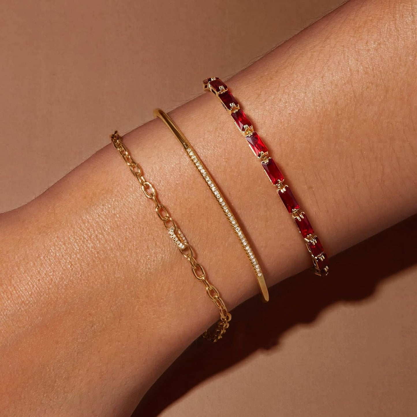Tennis Bracelet for Women, 14K Gold Plated Cubic Zirconia Adjustable Slider Bracelets Trendy Jewelry Gift