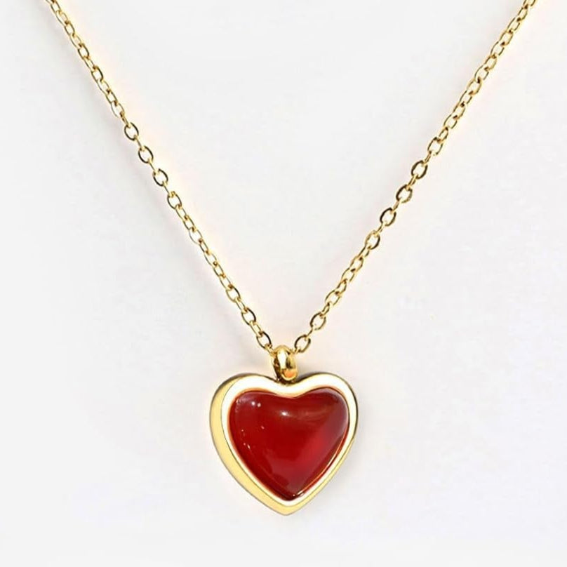 Red Heart Carnelian Necklace for Women, Stone Heart Pendant Necklaces for Teen Girls, Anniversary Birthday Gifts for Her