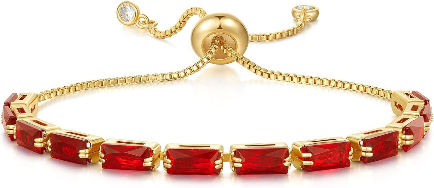 Tennis Bracelet for Women, 14K Gold Plated Cubic Zirconia Adjustable Slider Bracelets Trendy Jewelry Gift