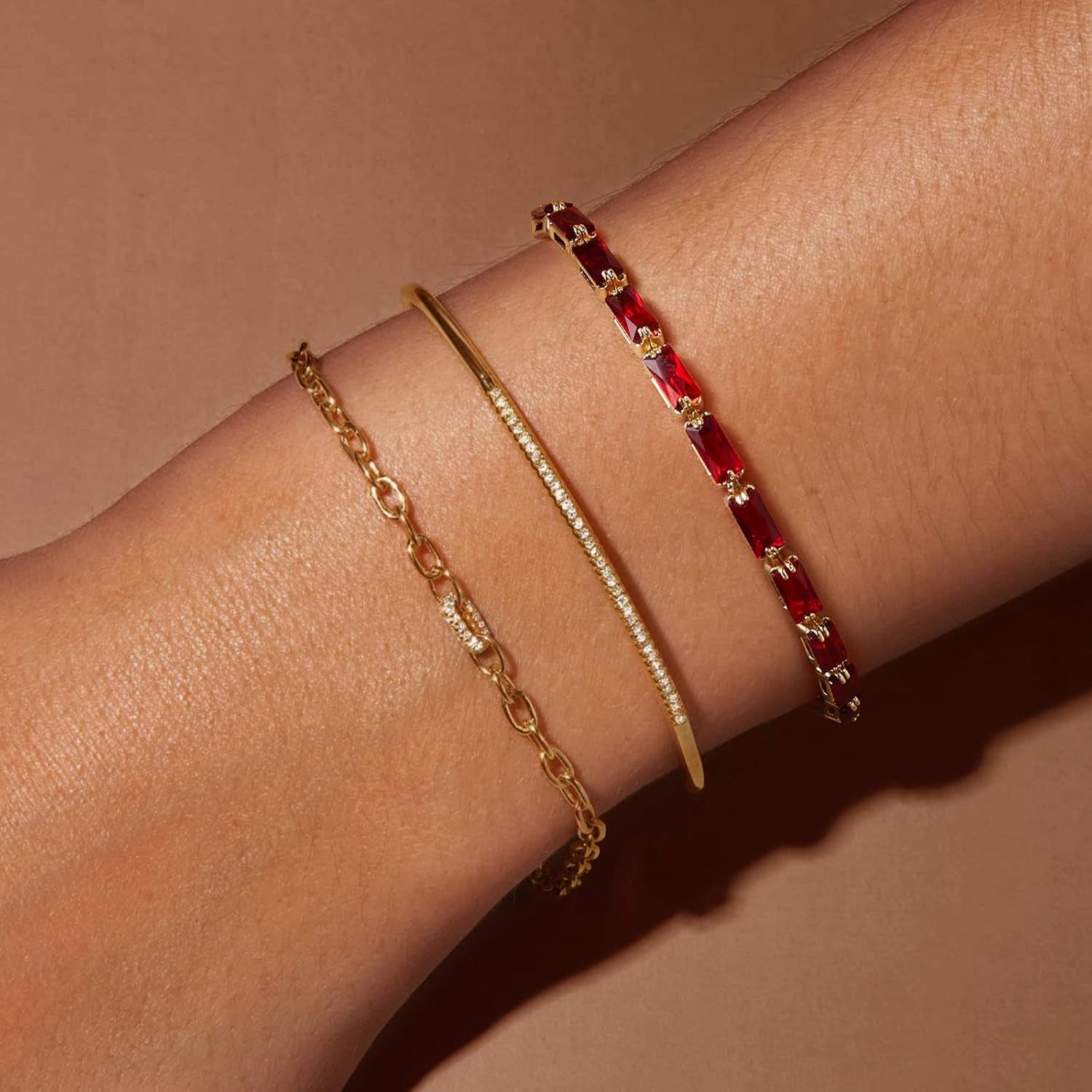 Tennis Bracelet for Women, 14K Gold Plated Cubic Zirconia Adjustable Slider Bracelets Trendy Jewelry Gift
