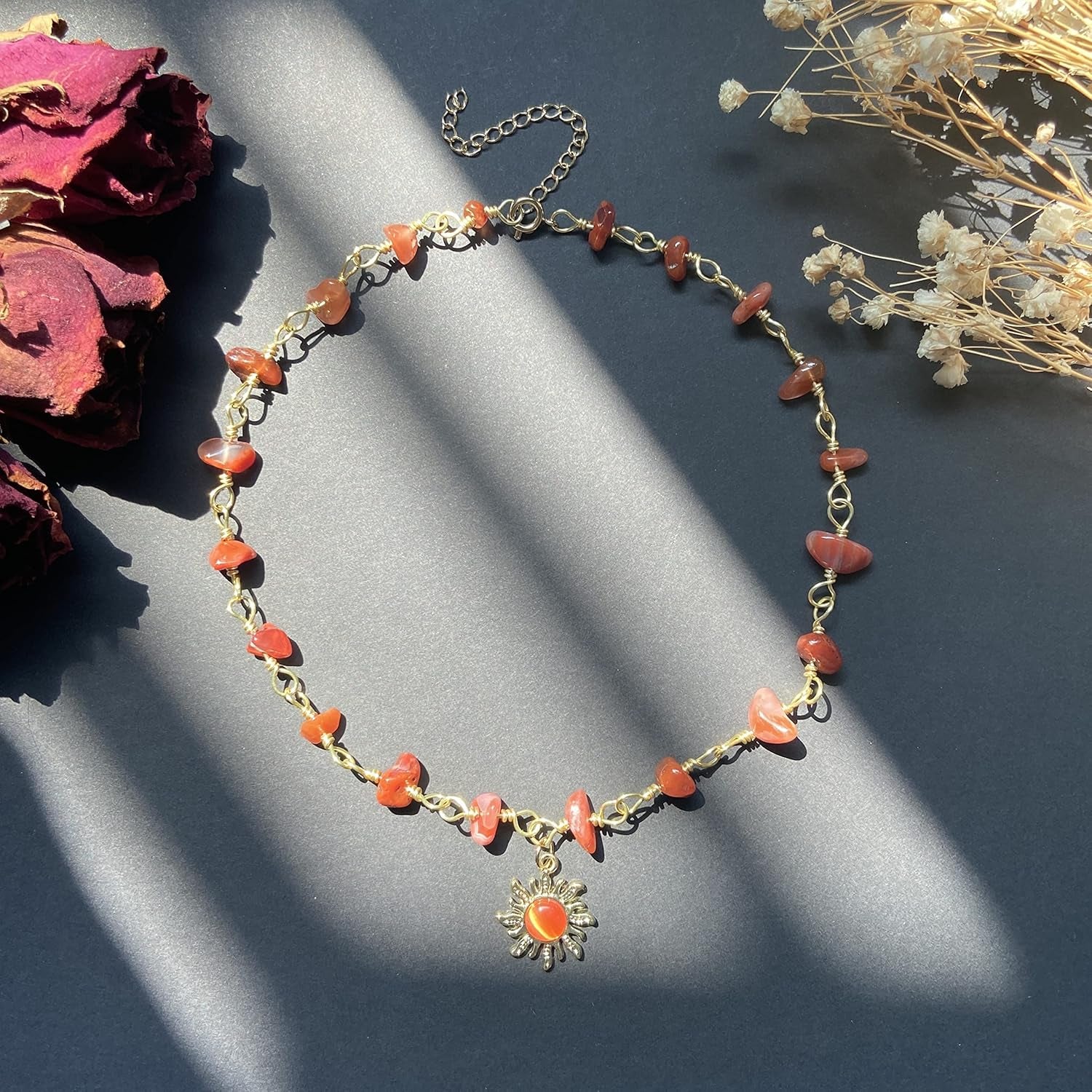 Colorful Beaded Gemstone Necklace for Women Natural Healing Crystal and Stone Boho Summer Choker Cute Handmade Birthday Christmas Jewelry Gifts for Teen Girls
