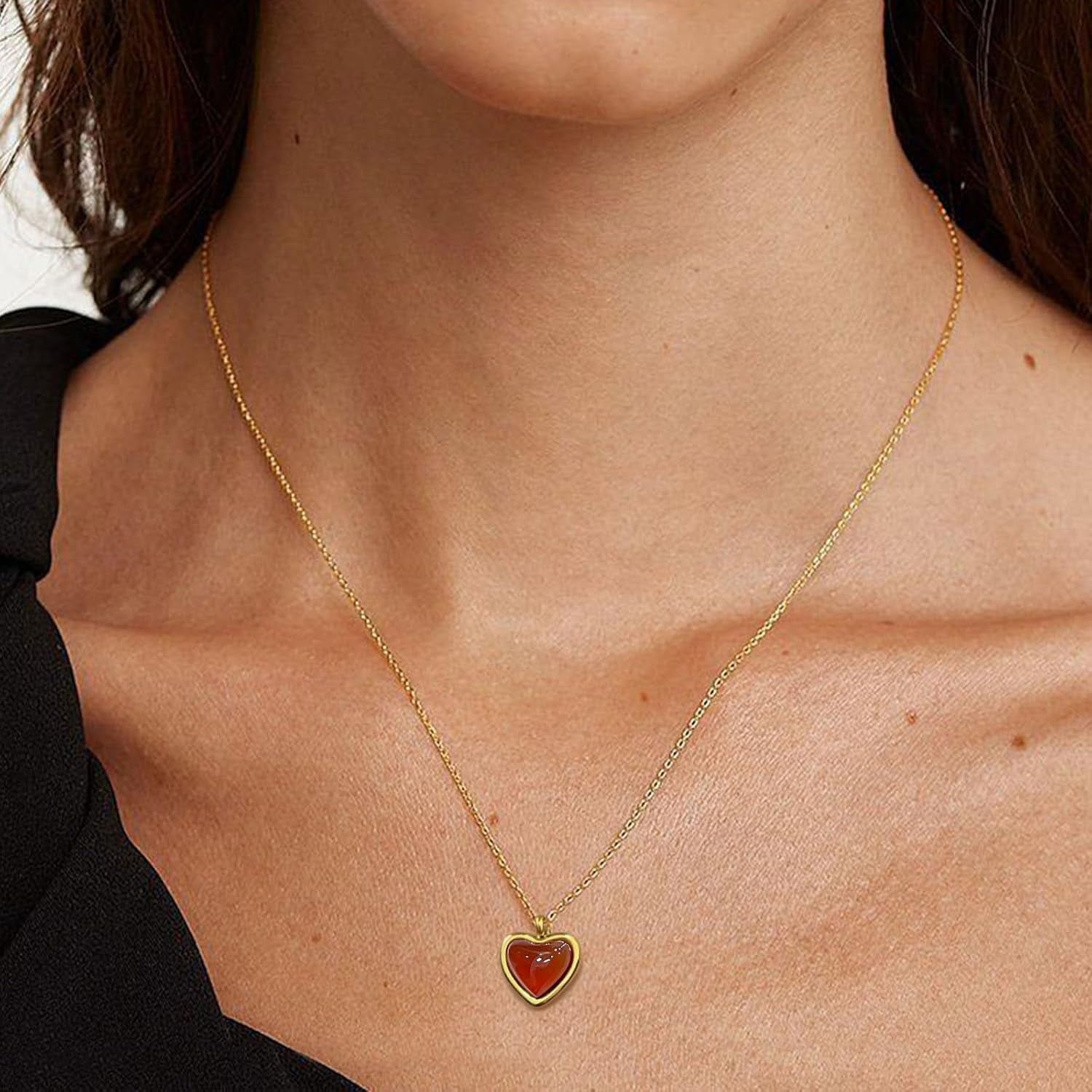 Red Heart Carnelian Necklace for Women, Stone Heart Pendant Necklaces for Teen Girls, Anniversary Birthday Gifts for Her